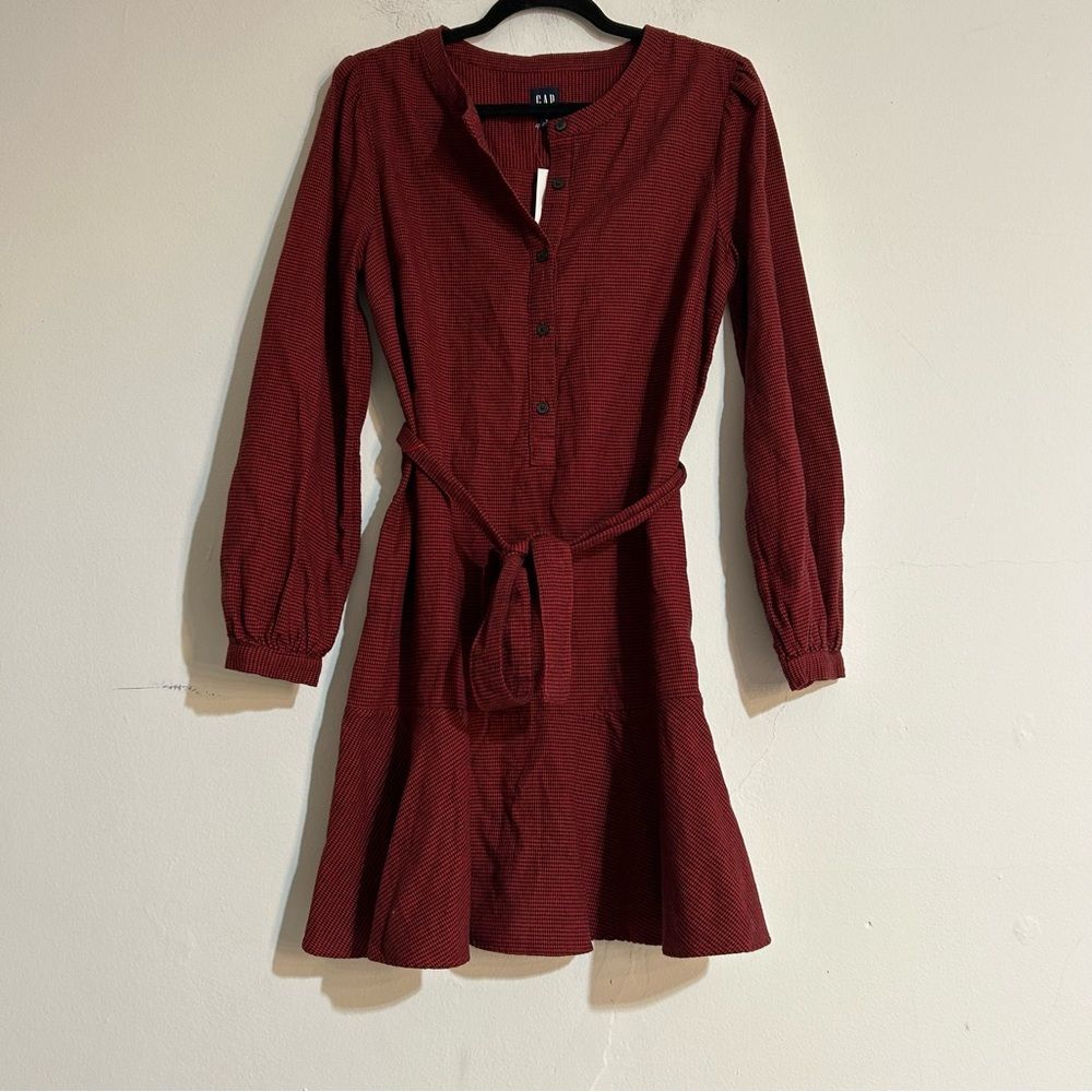 Gap Long Sleeve Henley Mini Dress in Red Houndstooth Small Holiday Christmas